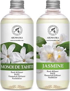 Reed Diffuser Refill Monoi de Tahiti and Jasmine Reed Diffuser Refill - 2 x 17.0 Fl Oz - Room Freshener - Fresh & Long Lasting Fragrance - for Aromatherapy - Gift Idea