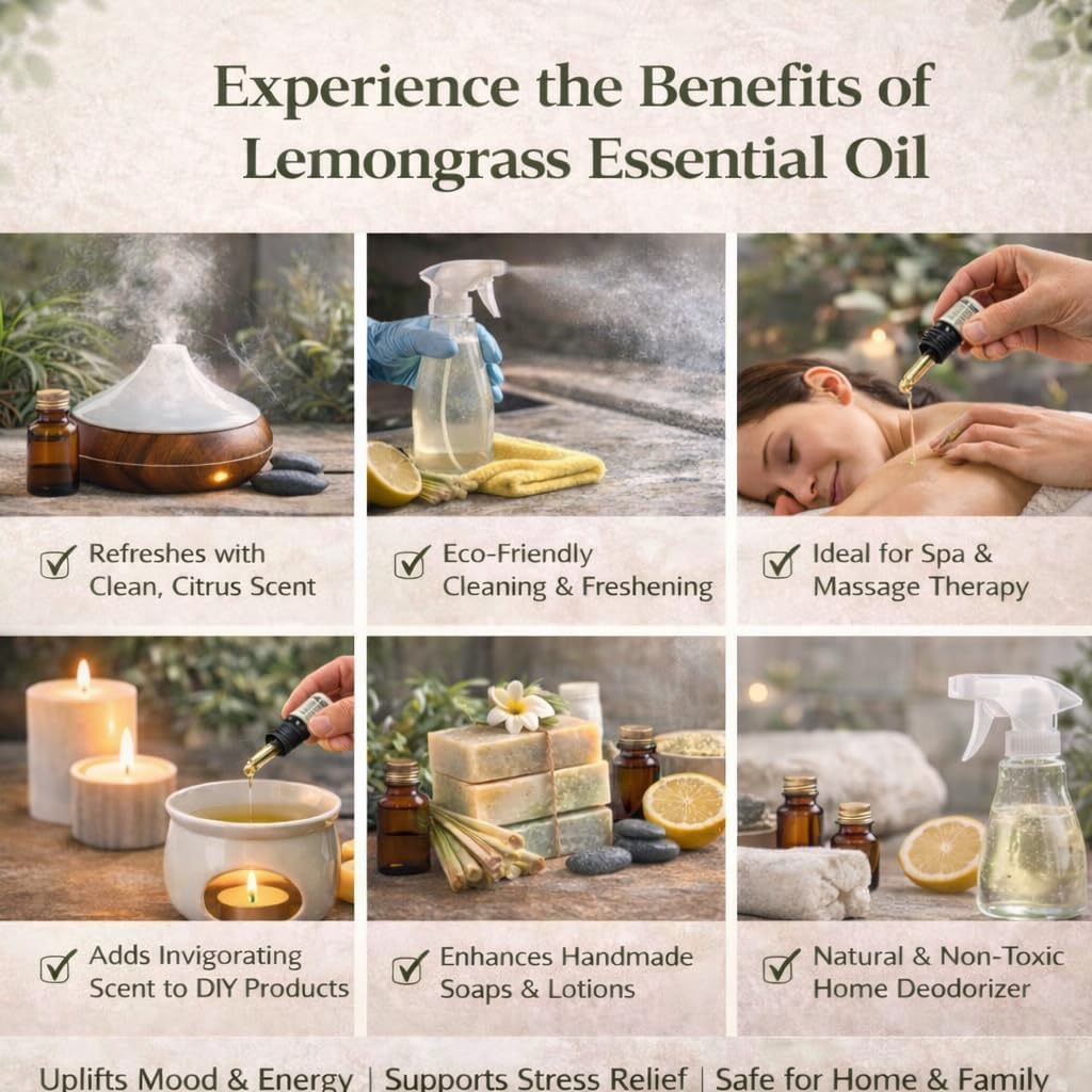 GreenHealth - Lemongrass Essential Oil - 16 fl oz - Aluminum Bottle - 100% Essential Oil