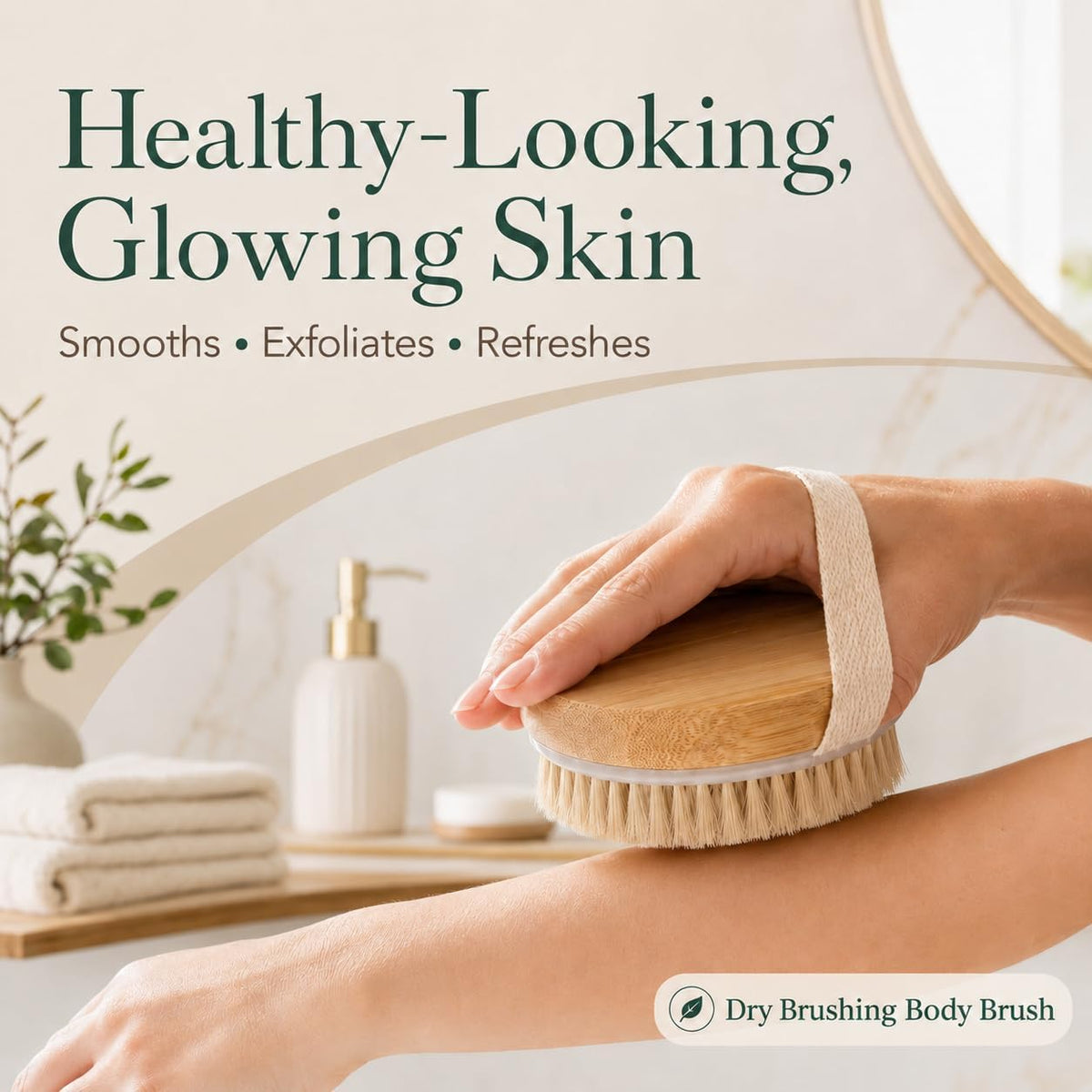 Dry Body Brush for Women &amp; Men, Dry Brush for Lymphatic Drainage, Exfoliating Body Brush with Natural Boar Bristles, Massage Nodes &amp; Bamboo Base for Dry Skin