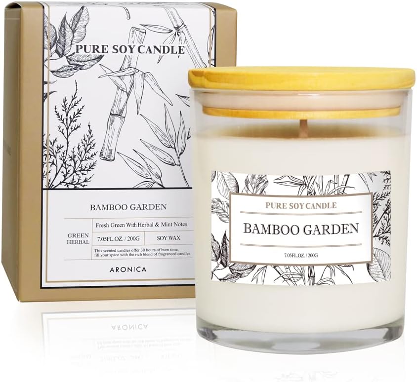 Aronica High End Hostess Gifts for Woman, Bamboo Jasmine Candle, Soy Candles for Home Scented, Non Toxic New Home Candle, Natural Summer Candles