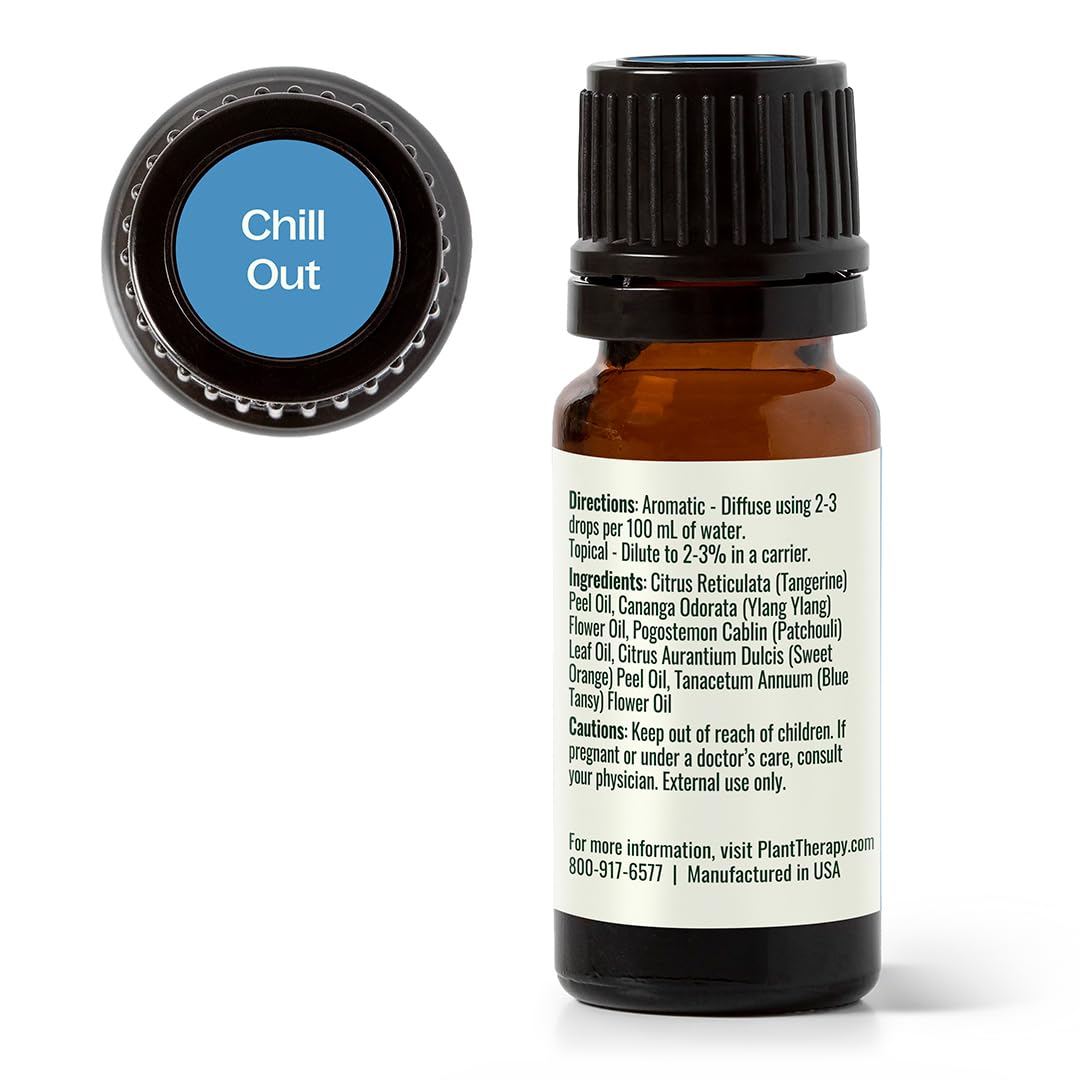 Plant Therapy Chill Out Essential Oil Blend (Formally Let It Go), 10 mL (1/3 oz), for Stress & Calming Relief, 100% Pure, Undiluted, Great for Essential Oil Diffusers