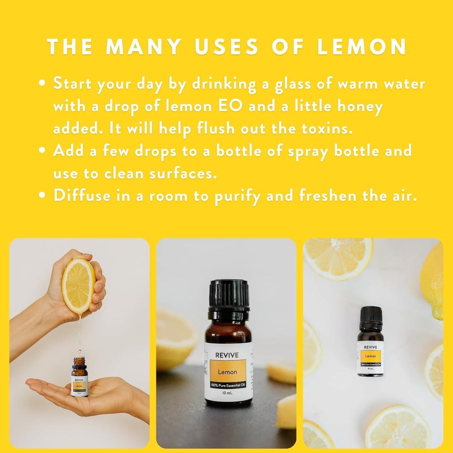 Lemon Essential Oil by Revive Essential Oils - REVIVEEO - 100% Pure Therapeutic Grade, for Diffuser, Humidifier, Massage, Aromatherapy, Skin & Hair Care