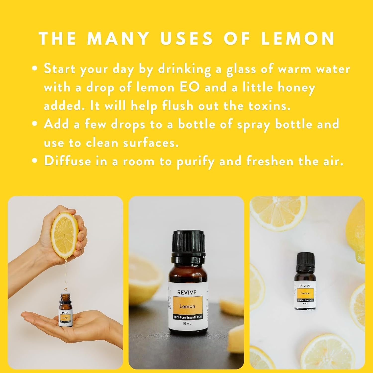 Lemon Essential Oil by Revive Essential Oils - REVIVEEO - 100% Pure Therapeutic Grade, for Diffuser, Humidifier, Massage, Aromatherapy, Skin & Hair Care