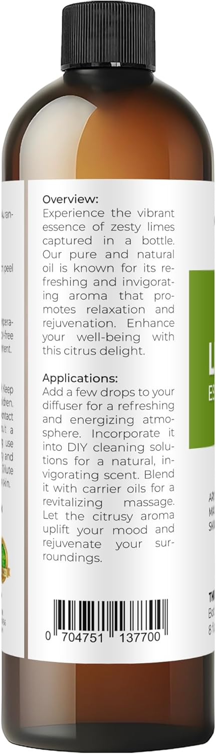 Lime Essential Oil by Velona - 8 Fl Oz | Therapeutic Grade | for Aromatherapy Diffuser, Massage, Skincare, Haircare, Soapmaking | Undiluted and Multipurpose