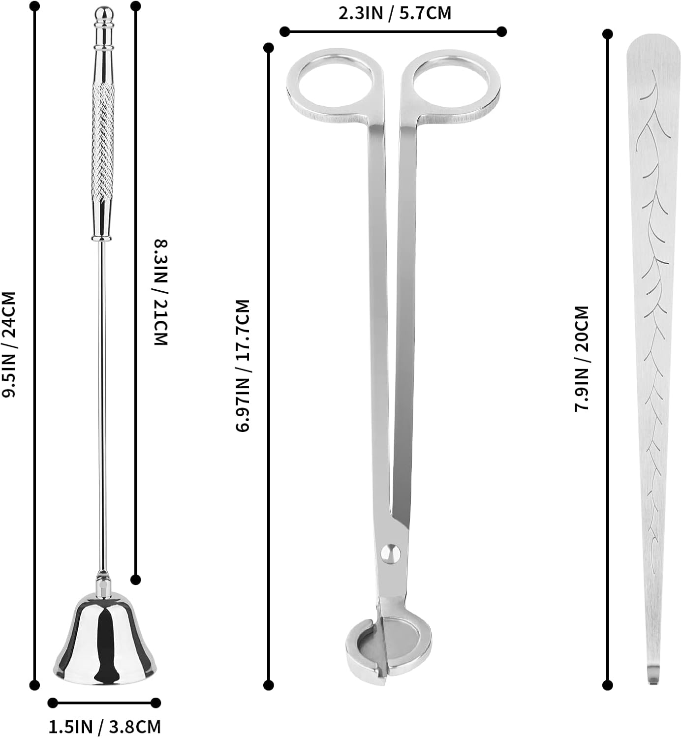 Kirecoo 3 in 1 Candle Accessory Set, Candle Wick Trimmer Cutter, Snuffer, Dipper, Wick Care Kit with Trimmer, Dipper and Extinguisher (Silver)
