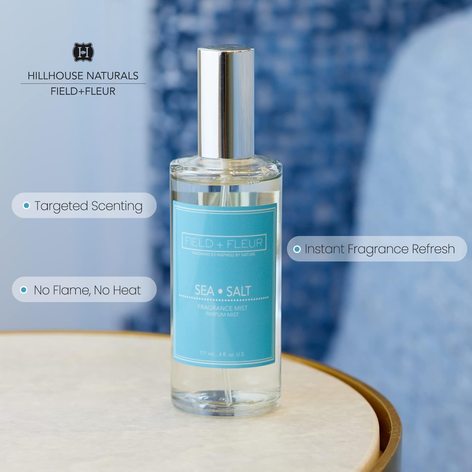 Natural Room and Linen Spray, Non-Toxic Fragrance Mist with Lemon, Jasmine & Rosewater – Long-Lasting Room Spray for Home, Bedding, Pillow, Sheets – Made in USA, 4oz - Sea Salt