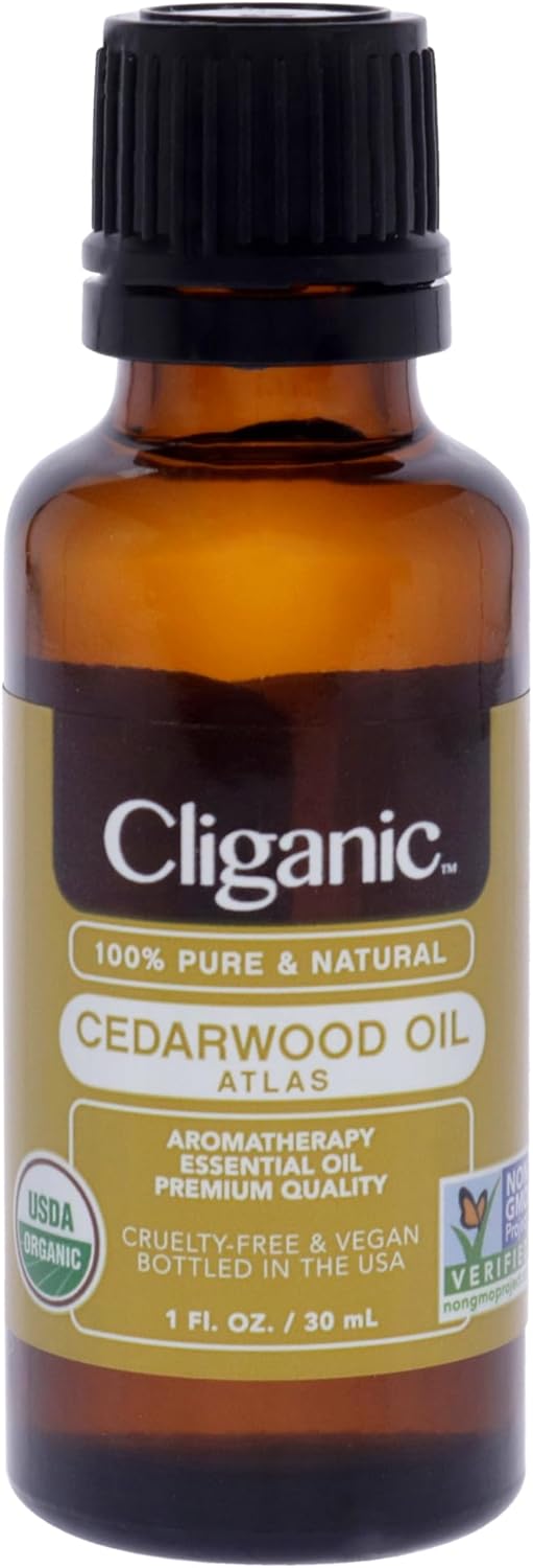 Cliganic Organic Cedarwood Essential Oil - 100% Pure Natural Undiluted, for Aromatherapy Diffuser | Non-GMO Verified