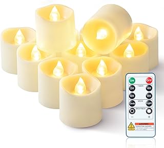 Homemory 400+ Hour Timer Remote Control Flameless Votive Candles, Battery Operated LED Tea Lights in Warm White for Outdoor, Table, Halloween, Christmas-Ivory Base