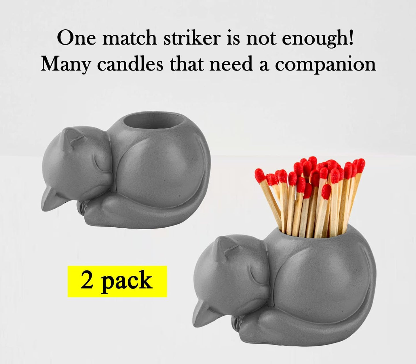 Dgudgu Cat Match Holder With Striker - Gifts for Cat Lovers, Candle Jar, Cute Bathroom Matches Holder Decorative (Not Matches)