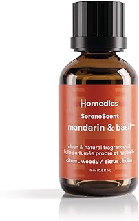 Homedics SereneScent Waterless Diffuser Oil Refill — Mandarin Basil (15ml). Compatible with Compact SereneScent Diffusers. Fresh Citrus & Herb Home Fragrance. Plug & Play