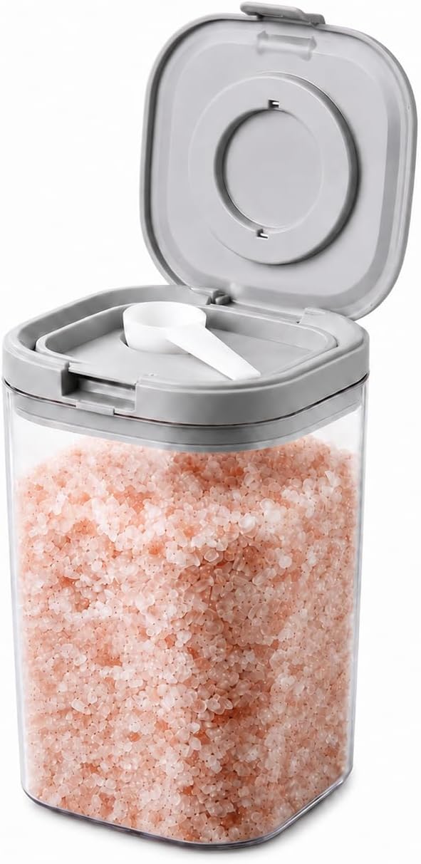60 Oz Bath Salt Container with Scoop, Clear Bathroom Storage Jar with Lid for Epsom Salt, Bath Salts and Laundry Powder, Bathtub Accessories for Women, Bathroom Organizer and Decor