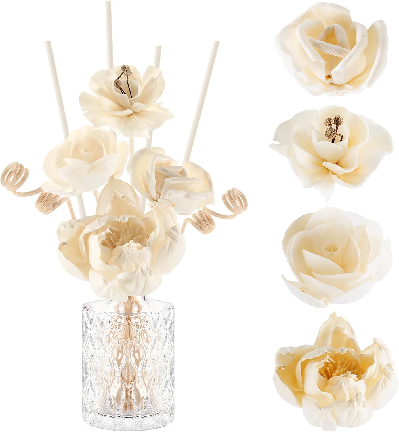Daifunli 11 Pcs Flower Reed Diffuser Set Include Sola Flowers Diffuser Sticks with 5oz Empty Design Bottles Fragrance Rice Paper Natural Flower for Bedroom Office Bathroom Shelf Decor Gift(Classic)