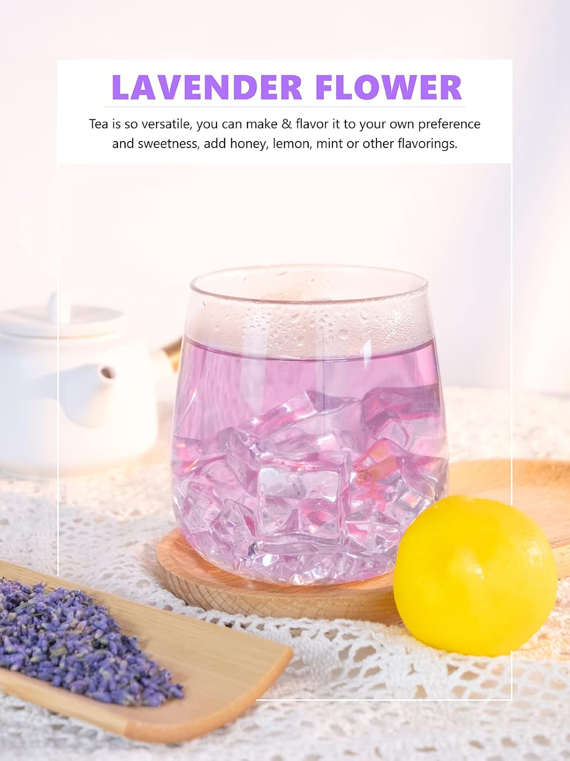 TeeLux Lavender Flowers Tea, Dried Lavender Buds for Drinks, Baking, DIY Beauty, Crafts, Sachets, Delightful Aroma, Caffeine-free, 114g/4oz