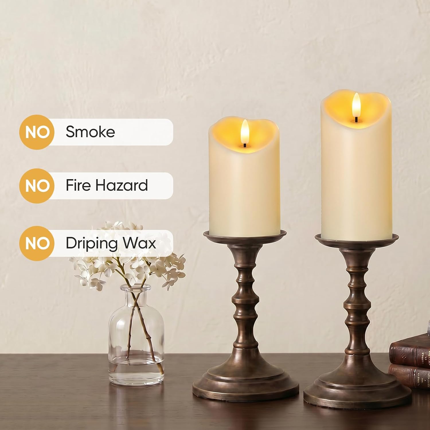 Amagic IP65 Waterproof Outdoor Flameless Candles with Remote, LED Candles Battery Operated with Timer, Flickering Fake Pillar Candle for Outside Patio Yard Decor, Dark Ivory, D3 X H4 5" 6" 8" 8"