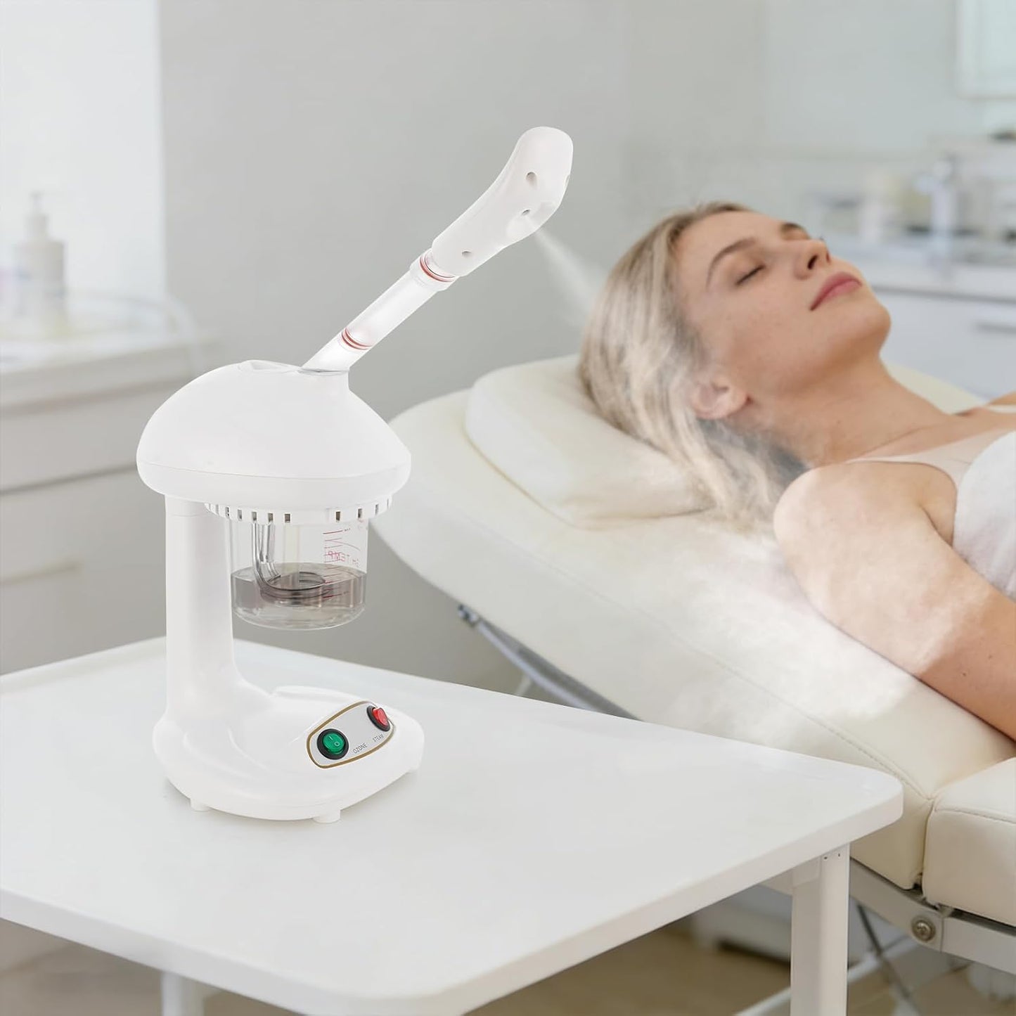 Facial Steamer, 450W Tabletop Steamer with 360° Rotatable Nozzle, White Portable Beauty Salon Mist Face Steamer, Corded Electric Mini Face Steamer for Salons, Homes, and Spas.