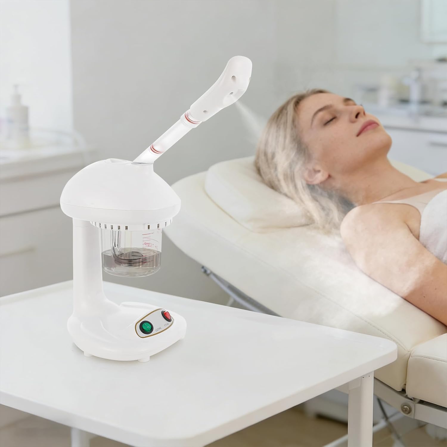 Facial Steamer, 450W Tabletop Steamer with 360° Rotatable Nozzle, White Portable Beauty Salon Mist Face Steamer, Corded Electric Mini Face Steamer for Salons, Homes, and Spas.