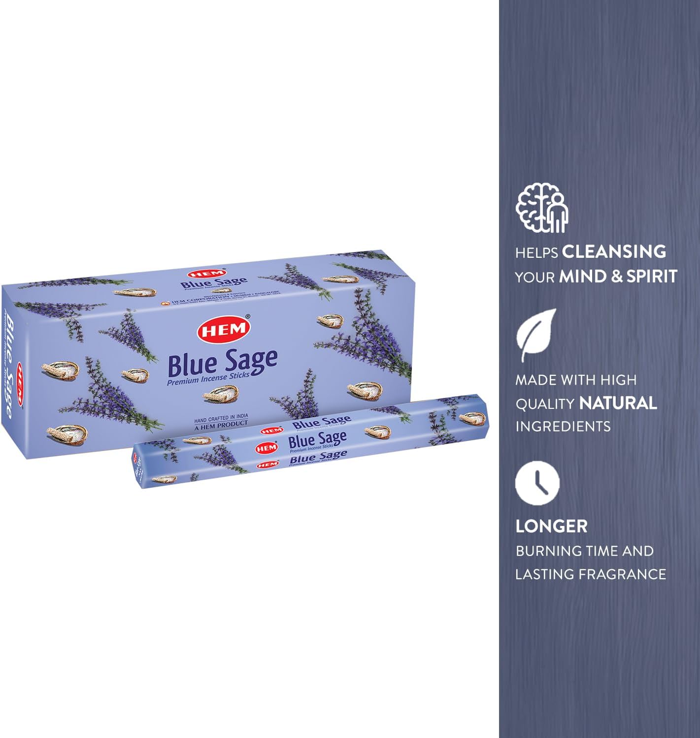 Hem Blue Sage Incense Sticks (120 Sticks, 6 Boxes Inside) - 9 Inches Long, 20g per Box - for Meditation | Rituals | Promotes Relaxation and Rejuvenation.