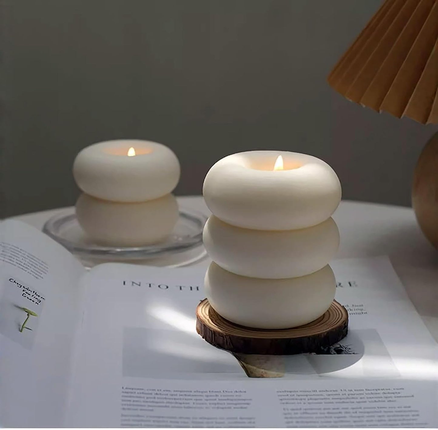 3pcs Donut Shaped Pillars Candle, English Pear & Freesia Scented, 14/31/33 Hour Burn Time, Velas Decorative Elegantes for Home Shelf Decor, Aesthetic Style