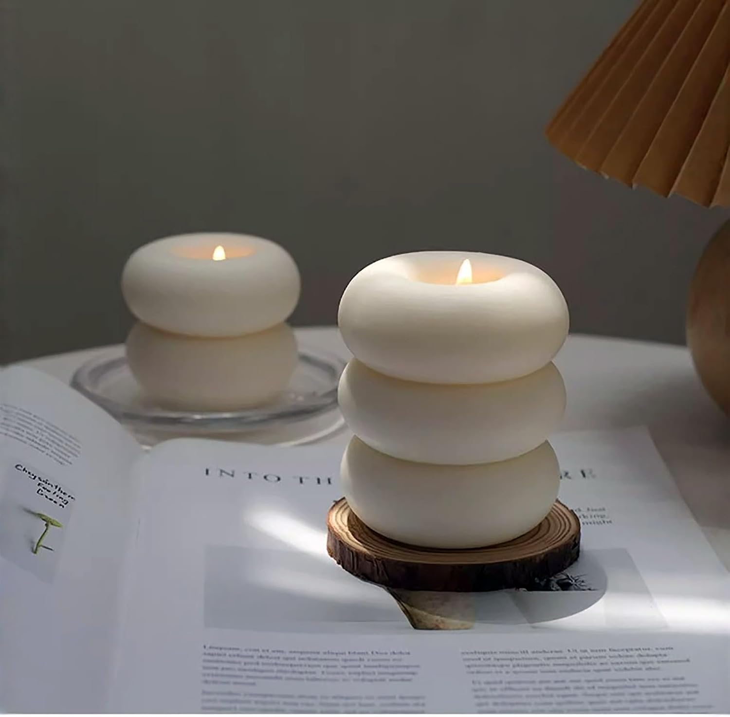 3pcs Donut Shaped Pillars Candle, English Pear & Freesia Scented, 14/31/33 Hour Burn Time, Velas Decorative Elegantes for Home Shelf Decor, Aesthetic Style