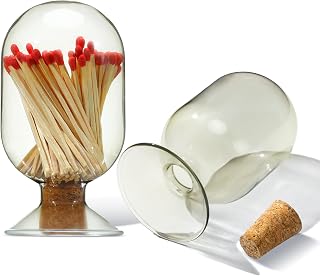 Teenyyou Smoke Grey Glass Match Cloche Holder Decorative Matches Jar Trendy Fireplace Display Decor, Not Include Sticks(5 x 2.87 Inch)