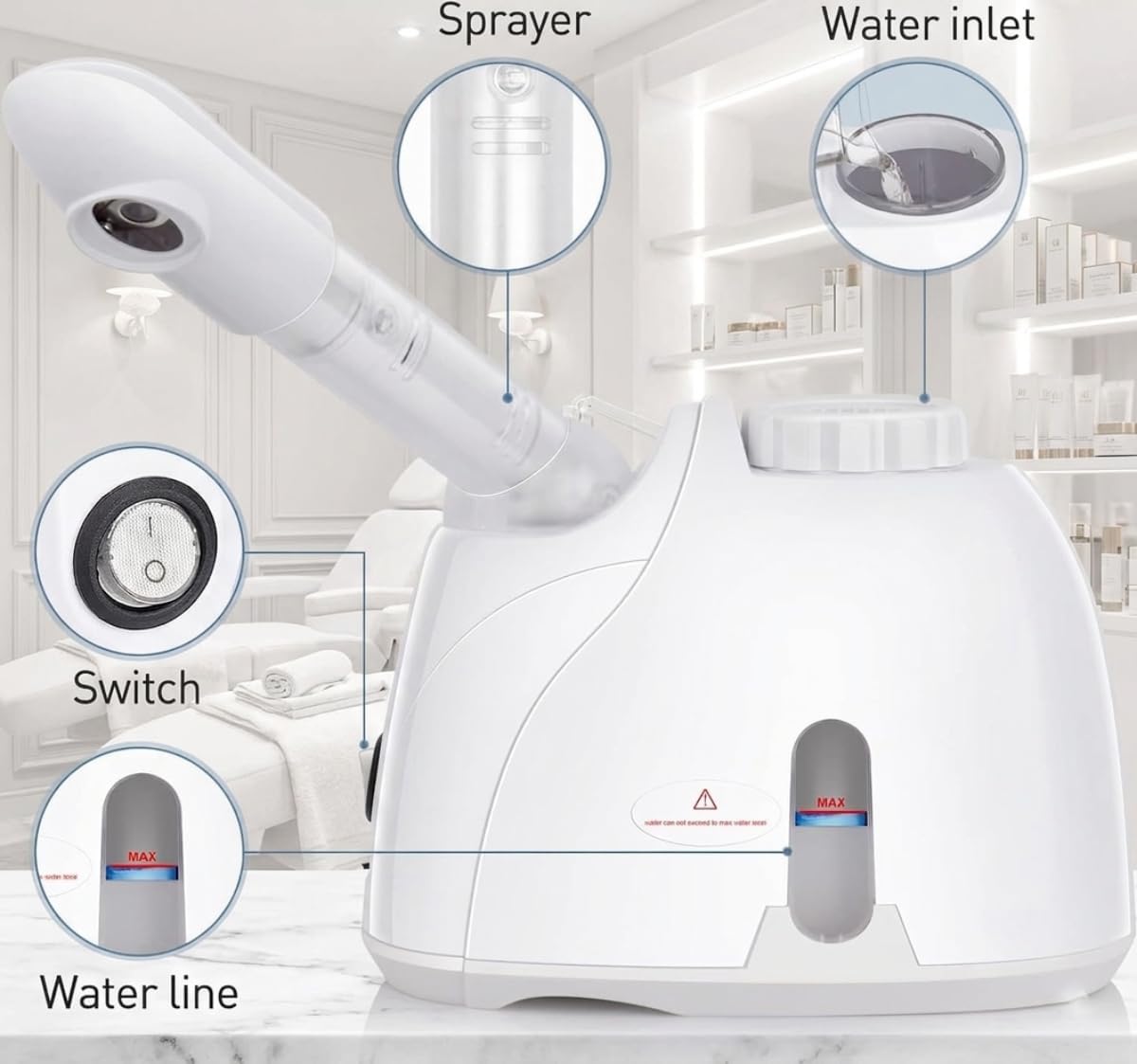 Facial Steamer Nano Ionic, Portable Face Steamer with Adjustable Arm, Deep Cleansing & Hydration, Home Spa Facial Steamer for Skin Care Routine, Pore Care Beauty Device