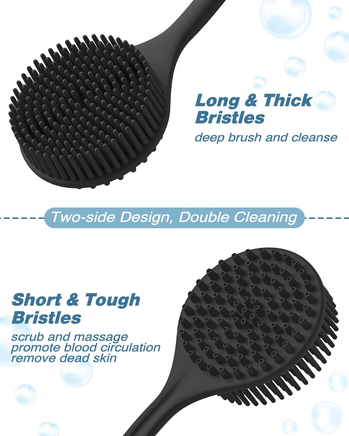 Manmihealth Silicone Back Scrubber (Thick Bristles) & Bath Glove & Face Brush Set (3PCS), Super-Exfoliating & Lathering Body Scrubber, Shower Brush, Face Scrubber Combination, with a Free Hook (Black)