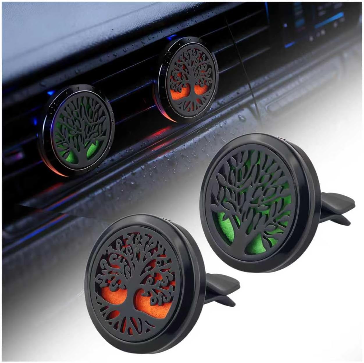 2PCS 30mm Tree of Life Car Essential Oil Diffuser Vent Clip,Stainless Steel Car Diffusers for Essential Oils as Decoration with 12 Felts,Stylish Essentials Oil Cars Diffuser Vent Clips