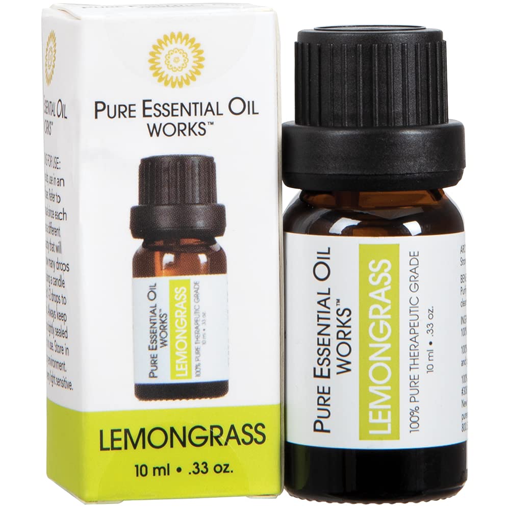 Pure Essential Oil Works Lemongrass Oil, 100% Pure, Natural, Paraben-Free and Therapeutic Grade with Euro-Style Dropper, 0.33 Ounces