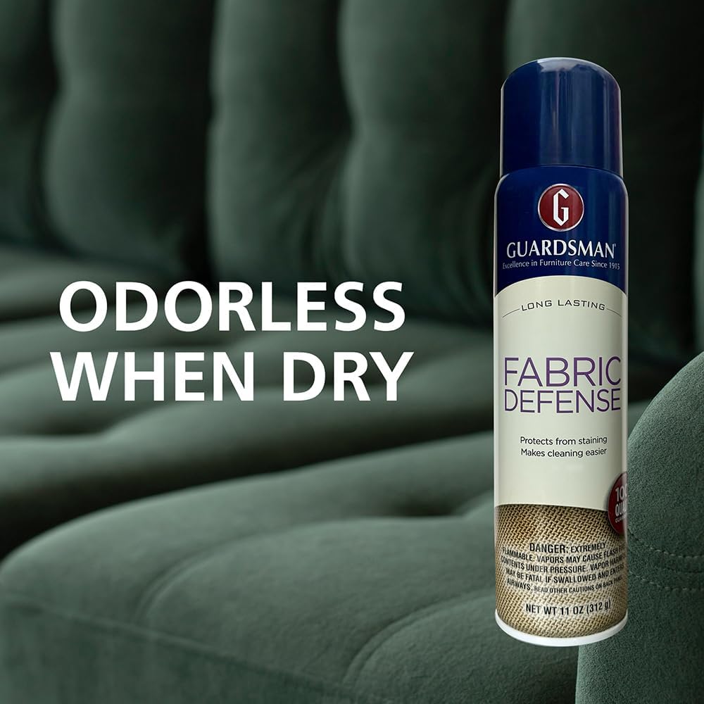 Guardsman Fabric Defense & Upholstery Water Repellent Spray, Protector & Stain Prevention for Microfiber, Rugs, Carpeting, Fabric Furniture, Apparel, and Shoes, Unscented, 11 oz