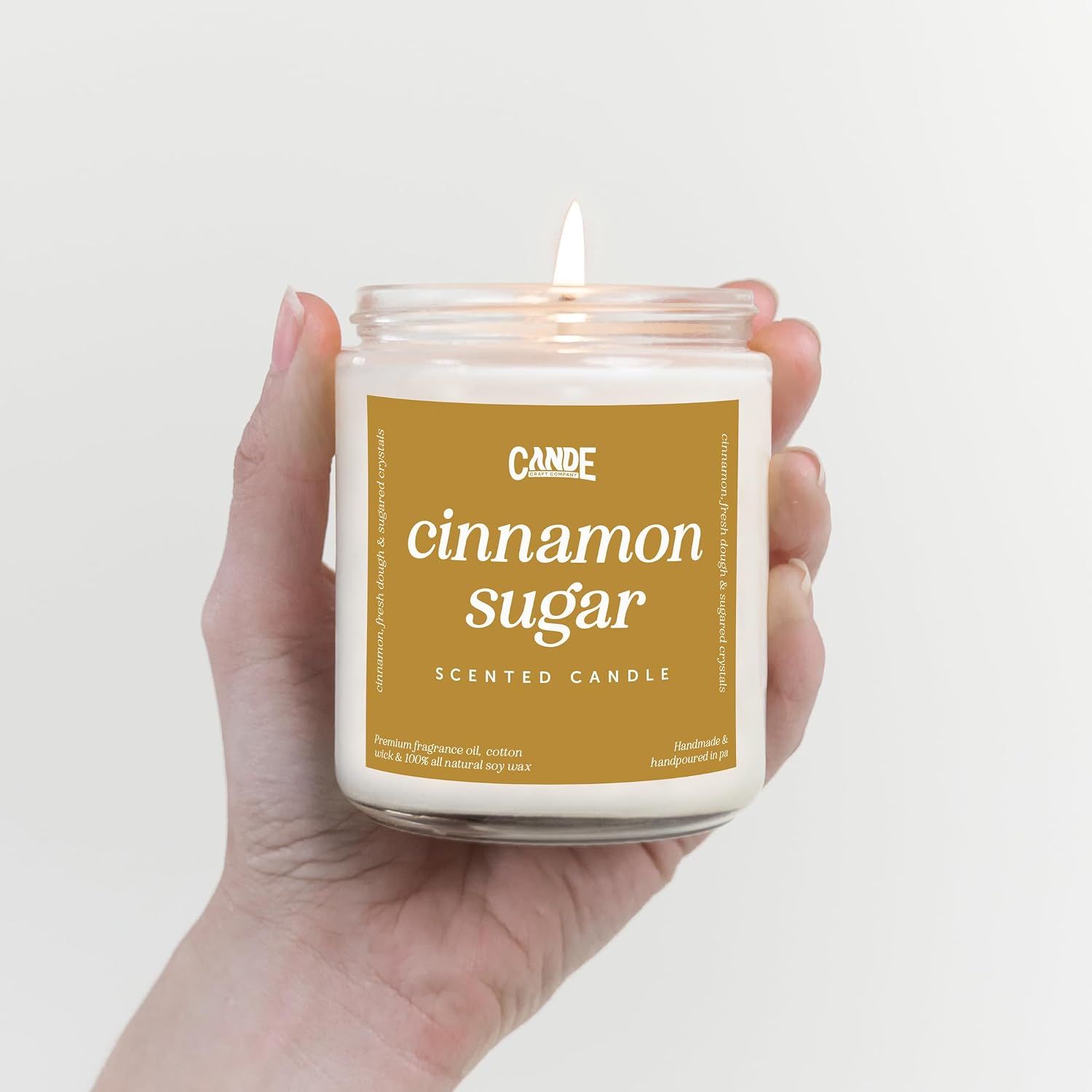 Scented Soy Wax Candle for Home, Luxury Scented Soy Jar Candle, Hand Poured in The USA, Highly Scented & Long Lasting for Home, Mom, Women, Birthday Gift (Cinnamon Sugar)