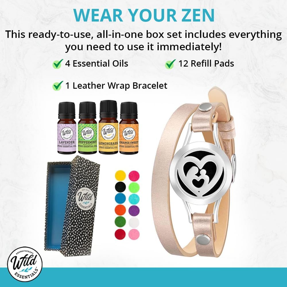 Wild Essentials Nautical Star Essential Oil Leather Wrap Bracelet Diffuser, Gift Set, Lavender, Lemongrass, Peppermint, Orange Oils, 12 Pads, Customizable Color Changing Perfume Jewelry, Aromatherapy