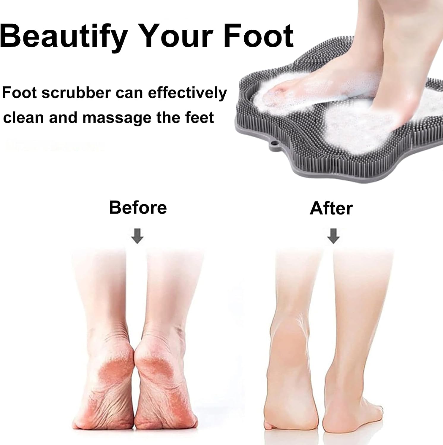 Shower Foot Scrubber, Shower Foot and Back Scrubber with Suction Cups, Shower Silicone Foot Washer for Exfoliating Massage（Grey）