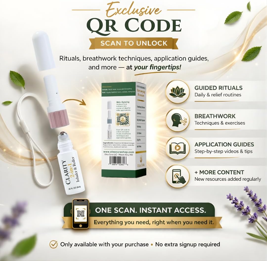 2-in-1 Nasal Inhaler & Essential Oil Roll-On for Headaches, Migraines & Stress | Fast-Acting Relief, Drug-Free, Non-Drowsy, All Natural, Portable (Clarity - 5 mL)