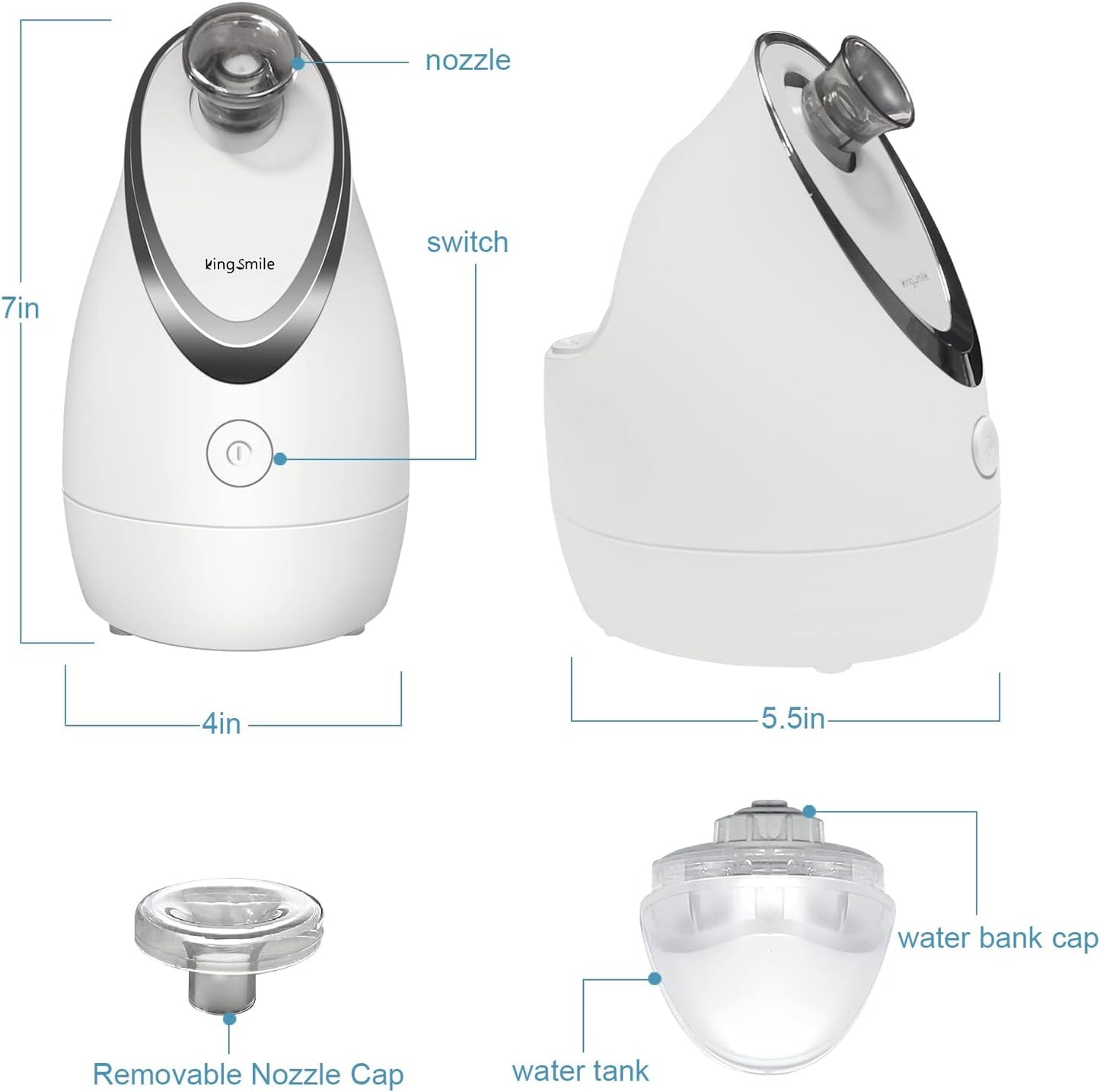 Kingsmile Facial Steamer for Face, 3 in 1 Face Steamer for Facial Deep Cleaning, Compact Nano Steamer - Aromatherapy, Adjustable Nozzle Warm Steam for Home SPA, Face Steamer for Sinuses with Hairband