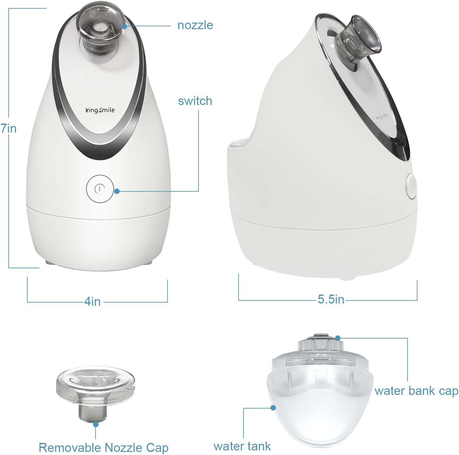 Kingsmile Facial Steamer for Face, 3 in 1 Face Steamer for Facial Deep Cleaning, Compact Nano Steamer - Aromatherapy, Adjustable Nozzle Warm Steam for Home SPA, Face Steamer for Sinuses with Hairband
