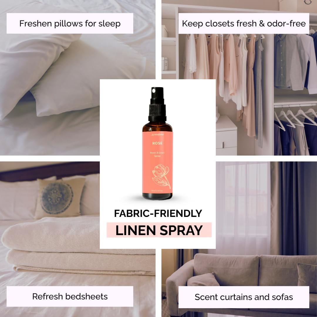Rose Room, Linen & Pillow Spray by Aromafume | 100ml/3.38 fl oz | with Pure Rose Essential Oil | Aromatherapy Spray | Mist for Bedding, Fabrics