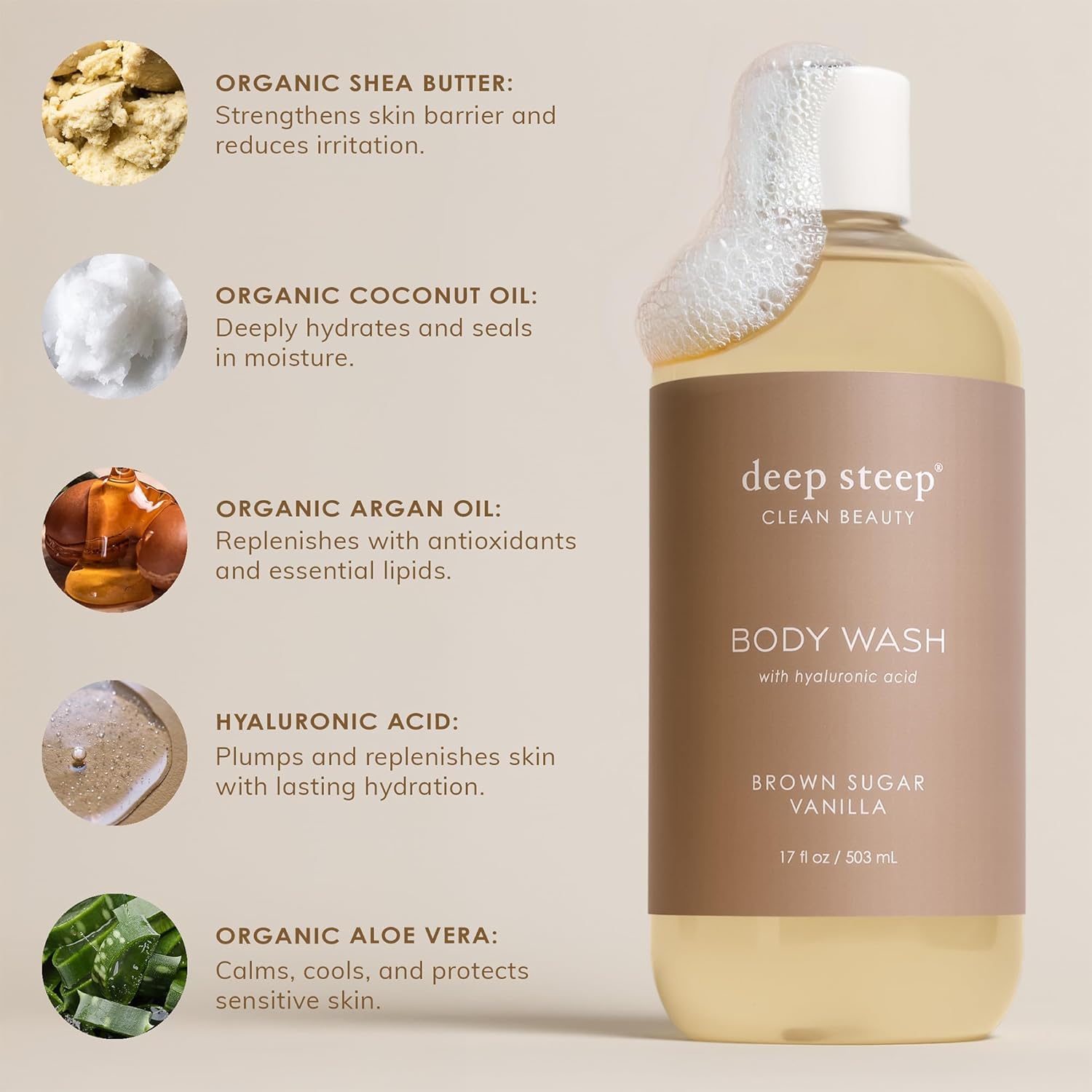 Deep Steep Lavender Chamomile Body Wash, Hydrating Shower Gel with Hyaluronic Acid & Shea Butter for Sensitive Skin, Bodywash for Women & Men, 17 Fl Oz, 1-Pack