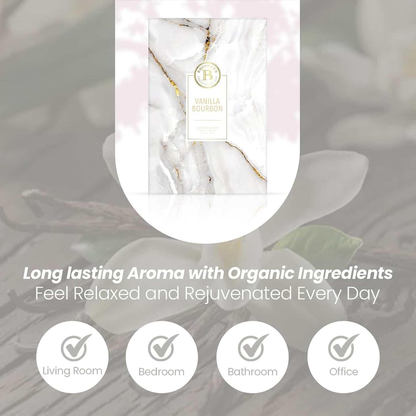 Brooklyn Fragrance Co- Marble - Vanilla Bourbon – Home Fragrance Aromatic Sachets: Premium Long-Lasting Aroma, for Drawers Dressers Closets Car Kitchen,