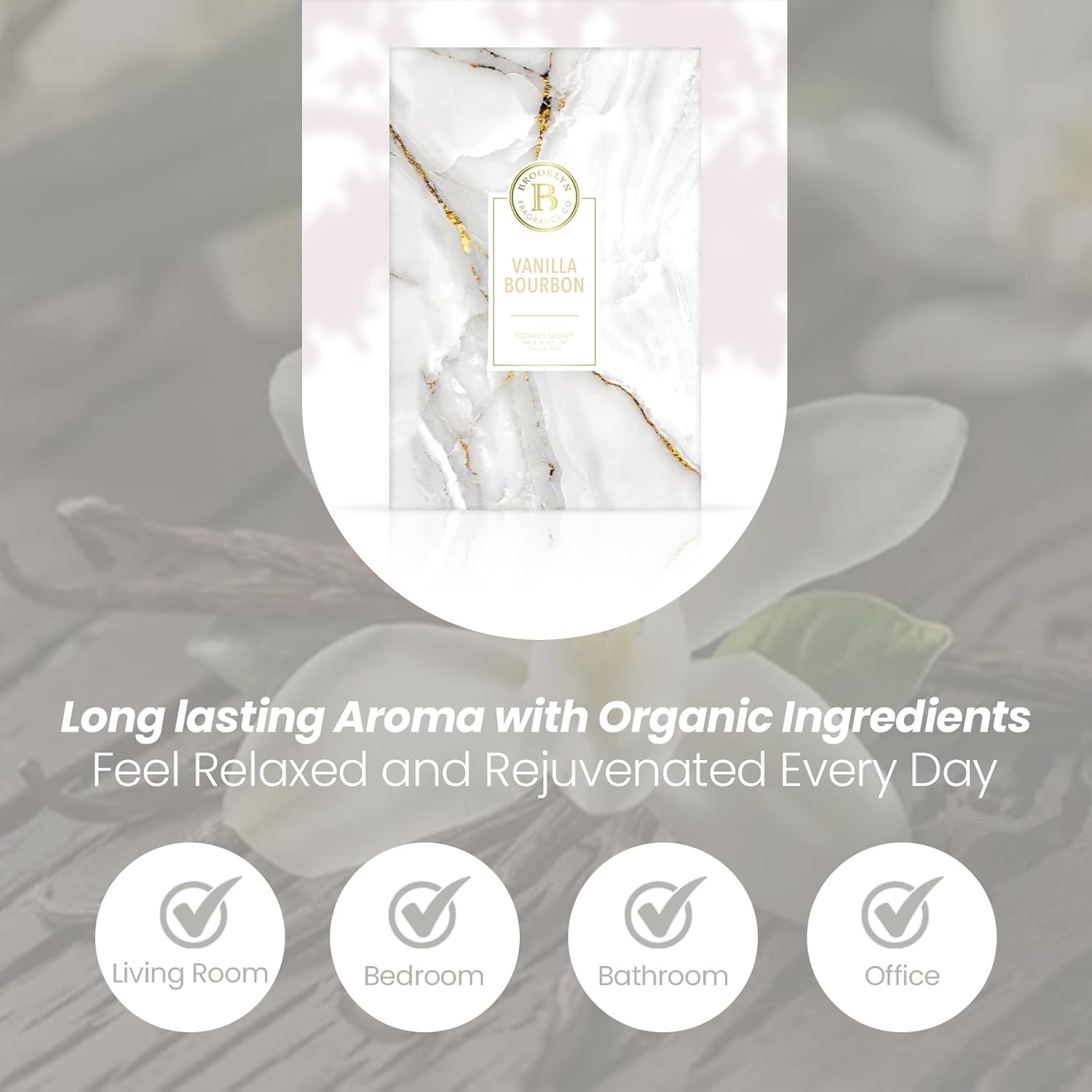 Brooklyn Fragrance Co- Marble - Vanilla Bourbon – Home Fragrance Aromatic Sachets: Premium Long-Lasting Aroma, for Drawers Dressers Closets Car Kitchen,
