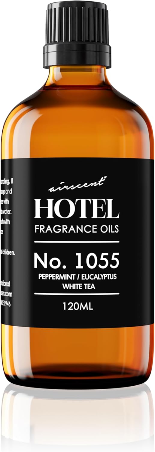 AirScent Hotel Diffuser Oil No. 1055 Inspired by Energize Hotel Scent - Peppermint Eucalyptus White Tea - Fragrance Oil Blend for Ultrasonic and Waterless Diffusers and Crafting - 120 mL