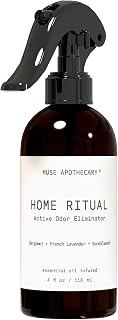 Muse Apothecary Home Ritual Active Odor Eliminator Spray - Furniture Deodorizer Spray & Bathroom Odor Eliminator for Home - Essential Oil Air Freshener - 4oz, Bergamot + French Lavender + Sandalwood