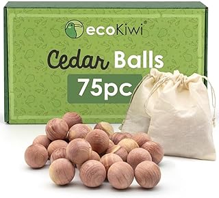 ecoKiwi Cedar Balls for Clothes Storage 75 Pack - 100% Natural Red Cedar Blocks for Clothes Storage - Aromatic Cedar Chips for Closets & Drawers - Cedarwood Oil Planks with Sandpaper & 3 Cotton Bags