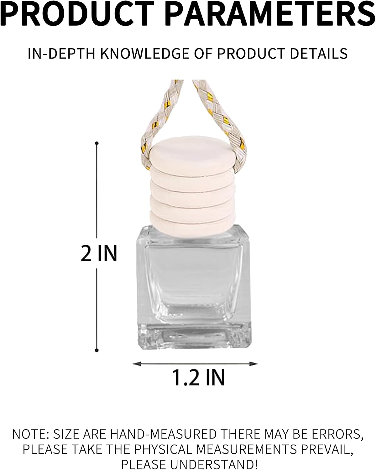 5PCS Hanging Car Air Freshener, Auto Interior Decoration 8 ml Oil Diffuser Perfume Aromatherapy Pendant Empty Glass Bottle, Fragrance Ornament with Vent Clip Wooden Cap and Rope (Square)
