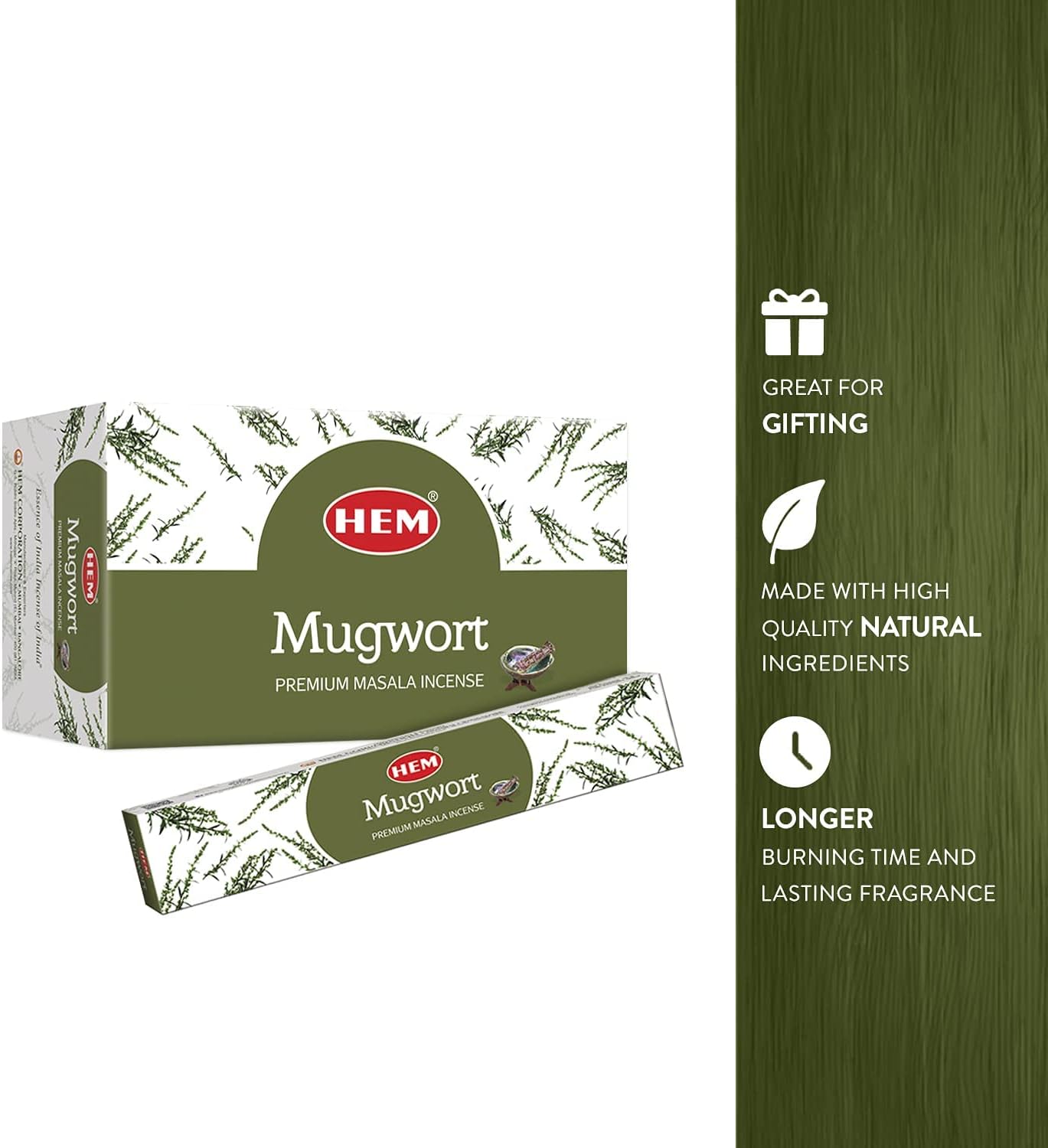 HEM Masala Incense Sticks – 12 Packets (15g Each) | Premium Handcrafted Aroma | Calming, Purifying Scent for Meditation & Yoga | Long-Lasting Fragrance for Home & Relaxation. (Mugwort)