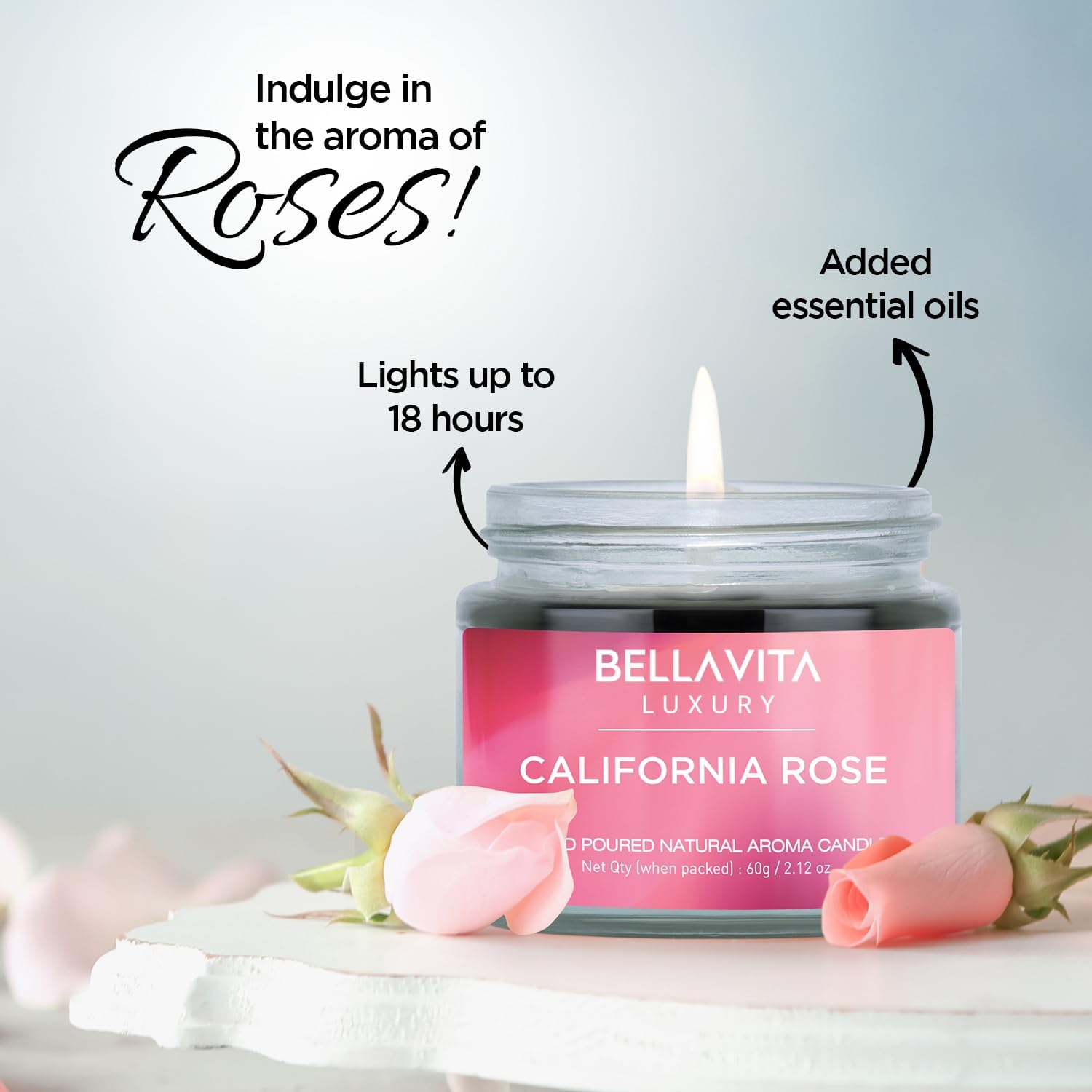 Bella Vita Organic Fall Decor Candles Set of 4 | Best Gift for Valentine's Day | Turkish Vanilla, French Lavender, Indian Cinnamon & California Rose | Long Lasting, Home Decor | Gift for Her