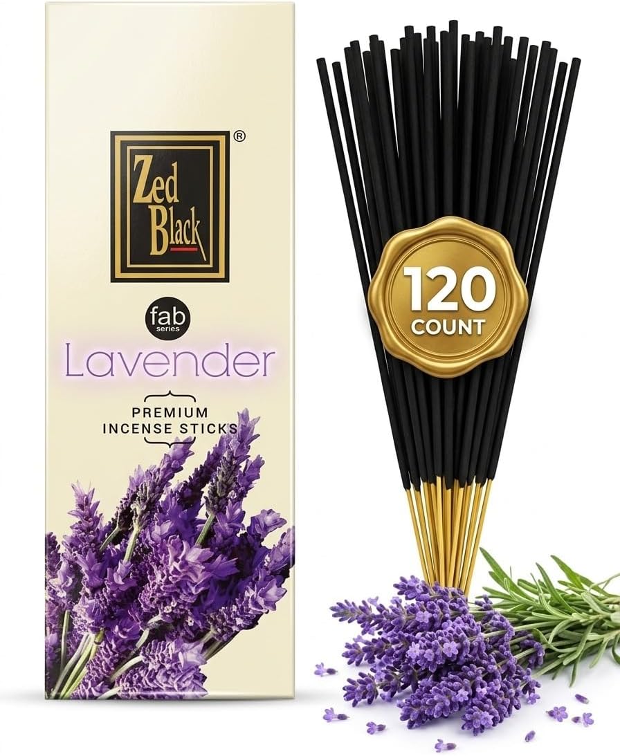 Lavender Incense Sticks 120 Count | Natural Hand-Rolled Aromatherapy Incense for Relaxation, Stress Relief, Meditation, Yoga & Prayer | Long-Lasting Soothing Aroma | Zed Black