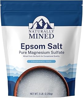Naturally Mined Epsom Salt Bath and Foot Soak, Unscented Pure Magnesium Sulfate, 5lb