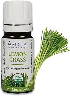 Amrita Aromatherapy Organic Lemongrass Essential Oil, 100% Pure Undiluted Cymbopogon flexuous, Therapeutic Grade, Premium Quality Aromatherapy Oil, Tested & Verified, 10ML