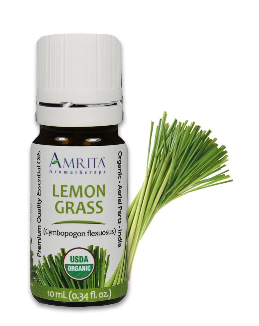 Amrita Aromatherapy Organic Lemongrass Essential Oil, 100% Pure Undiluted Cymbopogon flexuous, Therapeutic Grade, Premium Quality Aromatherapy Oil, Tested & Verified, 10ML