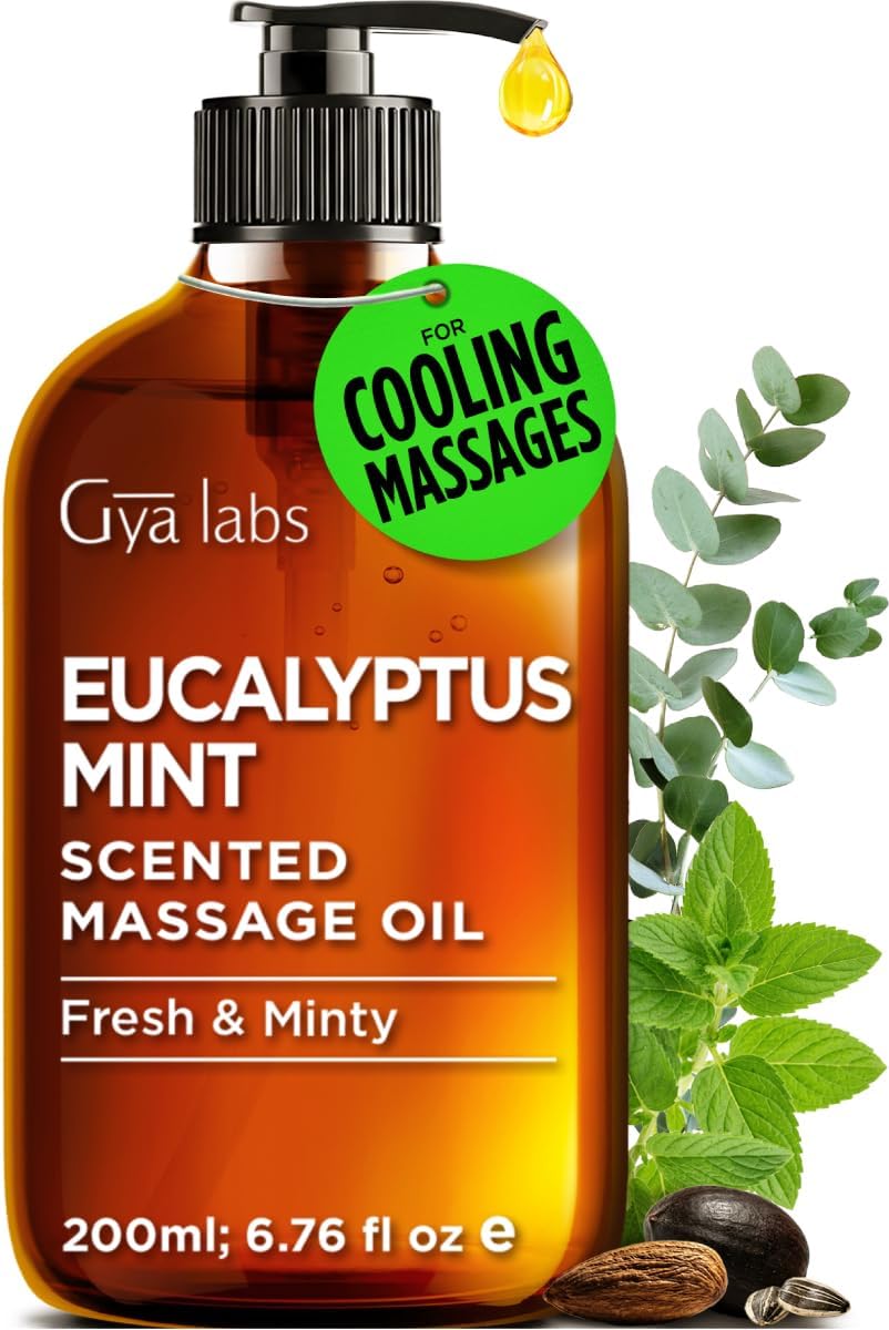 Gya Labs Eucalyptus Mint Massage Oil - 6.76 Fl Oz - Eucalyptus Mint Massage Oil for Sore Muscles and Relaxing Massages, Invigorating Scent - Non-Greasy Formula, Non-GMO and Cruelty-Free